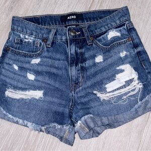 Aero Classic Blue Distressed Denim Shorts
